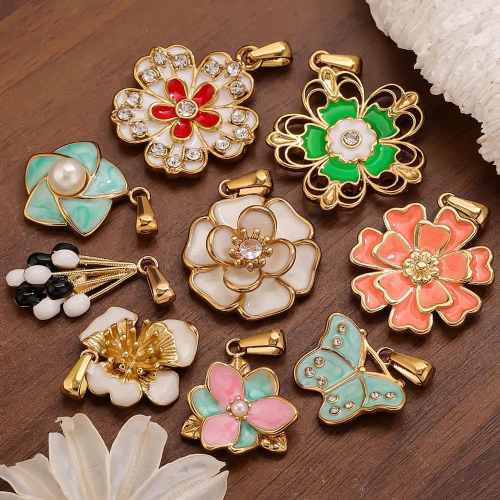 2 Pezzi Ciondolo Grande a Forma di Fiore in Acciaio Inossidabile Smaltato per Creazione Gioielli, Forniture all'Ingrosso per Orecchini e Collane Fai da Te