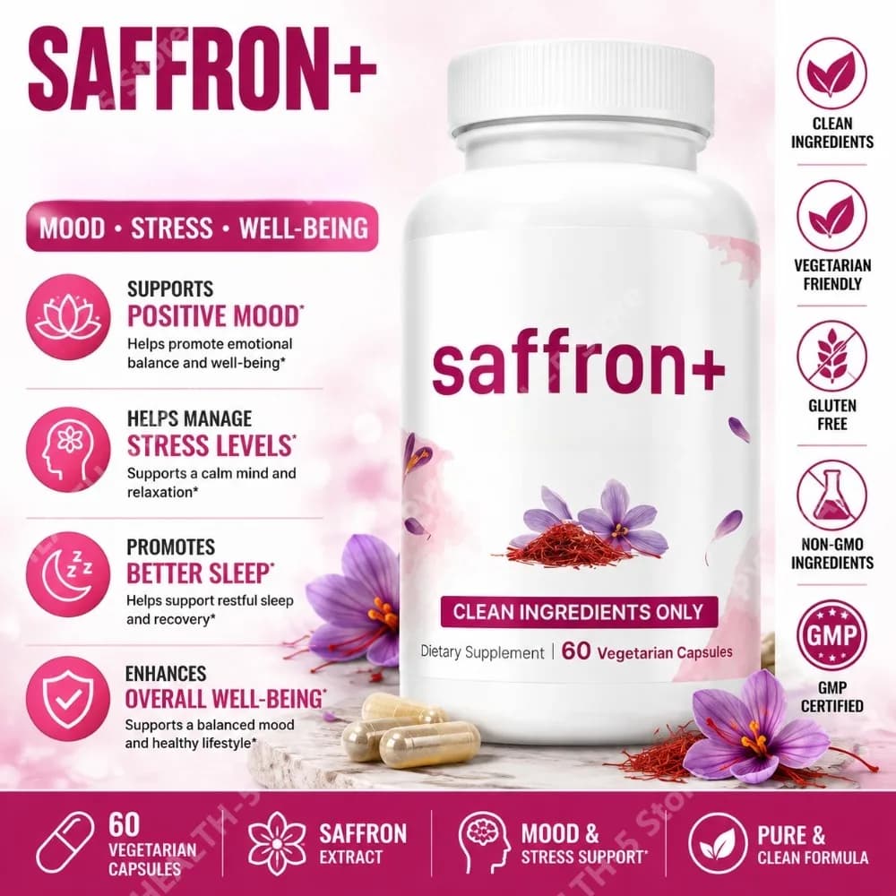 Saffron Extract 88.5mg Capsules, 60 Count Vegetarian Daily Wellness Supplement with Vitamin C Magnesium Turmeric L-Theanine