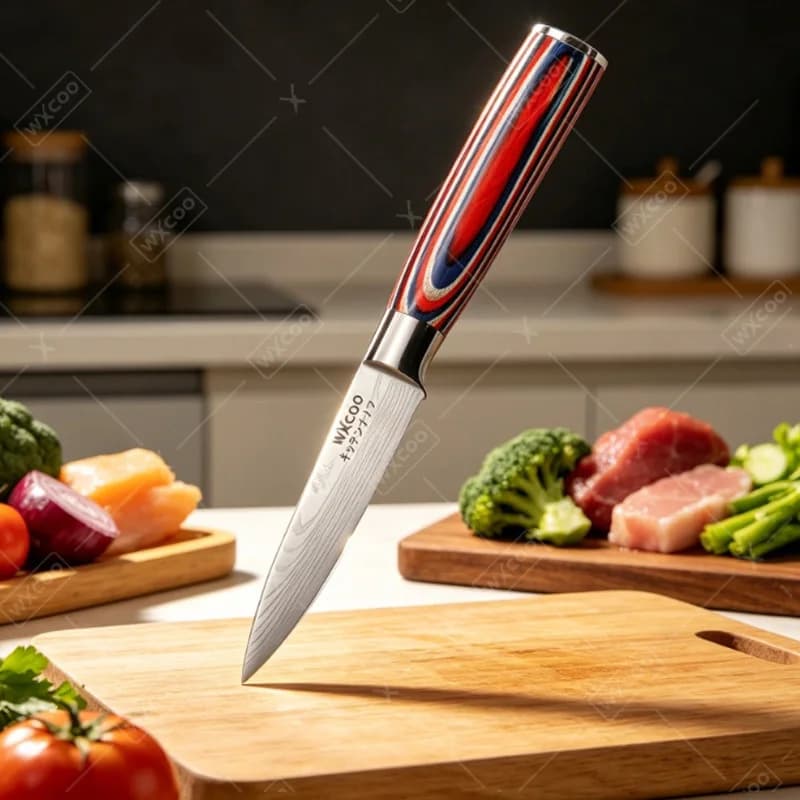 WXCOO 3.5inch Fruit Peeler Damascus Laser Pattern Household Kitchen Knife Fruit Vegetable Cutting Wooden Handle Paring Knife