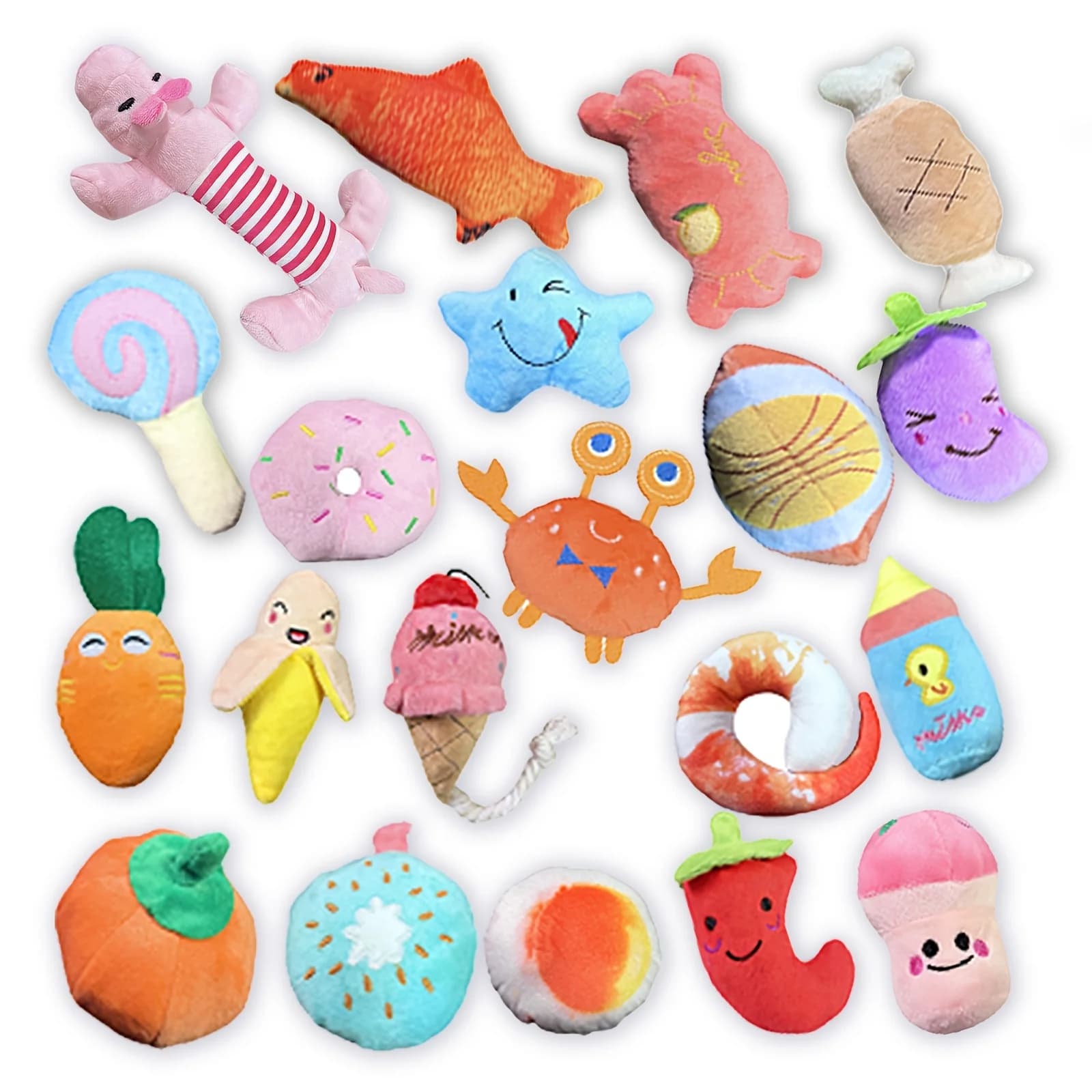 Set di giocattoli in peluche cigolanti per cani, adatti per cuccioli, piccoli giocattoli da masticare in peluche per cani, set da 20 pezzi con giocattoli cigolanti, giocattoli per animali domestici carini e morbidi