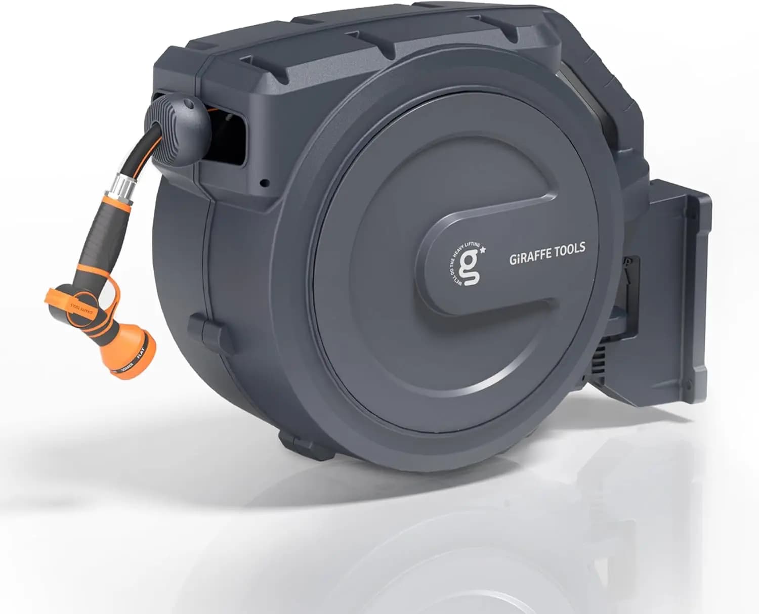 Retractable Garden Hose Reel, 5/8" x 62 ft Wall Mounted, Any Length Lock, 9-Pattern Sprayer Nozzle