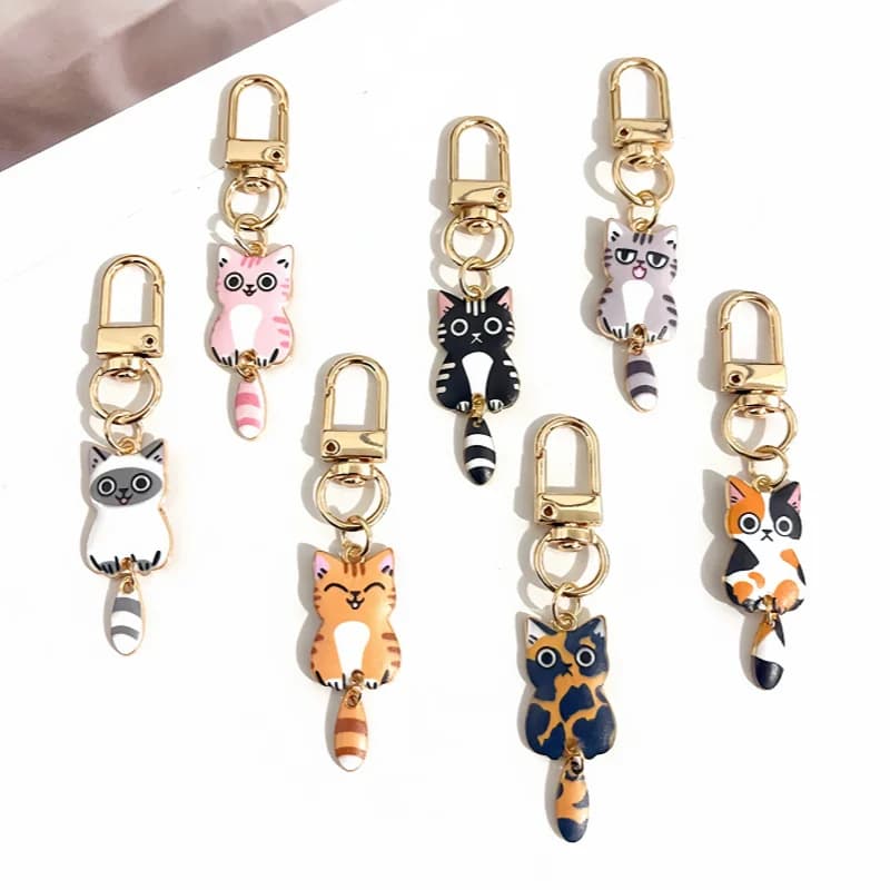 Originality Metal Cat Color Print Keychain Personality Backpack Small Pendant Keychain Animal Charms Keychain Cute Ring Gift
