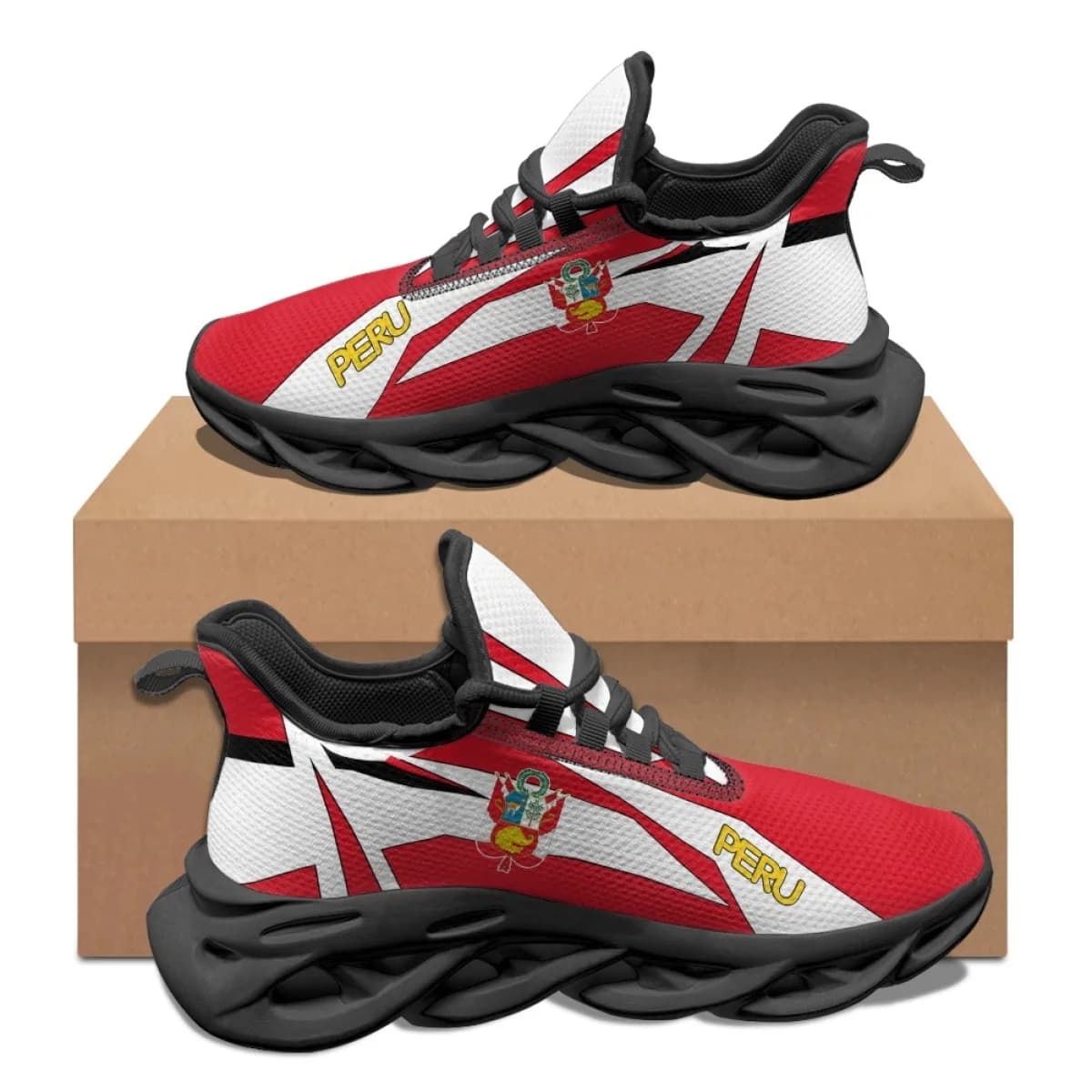 Men's Sneakers with Print Peruvian Flag, Fashion Casual Running Shoes, White and Red