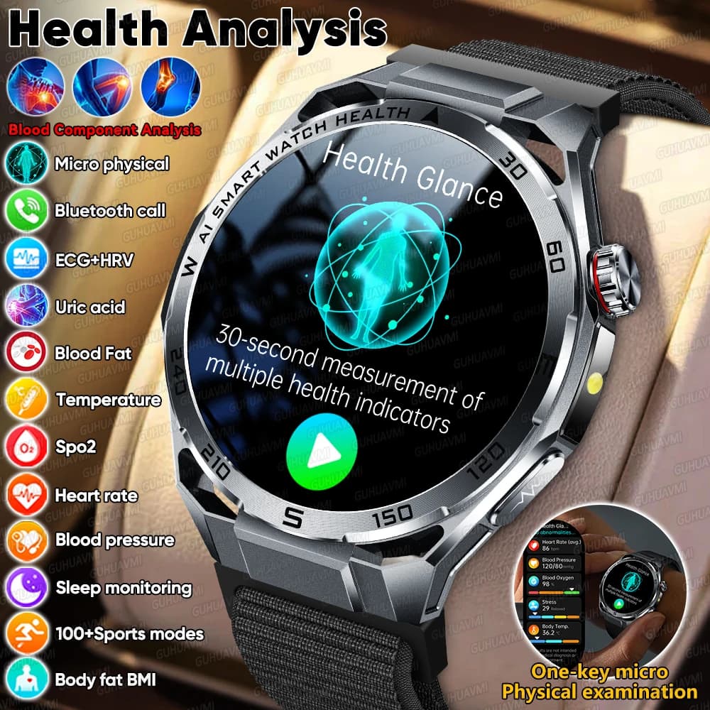 New Smartwatch 2026 for Urico and Lipid Acid Analysis, ECG, Cardiaca Frequency, Bluetooth Calls, AMOLED Display 1.53", Flashlight, for Men and Women