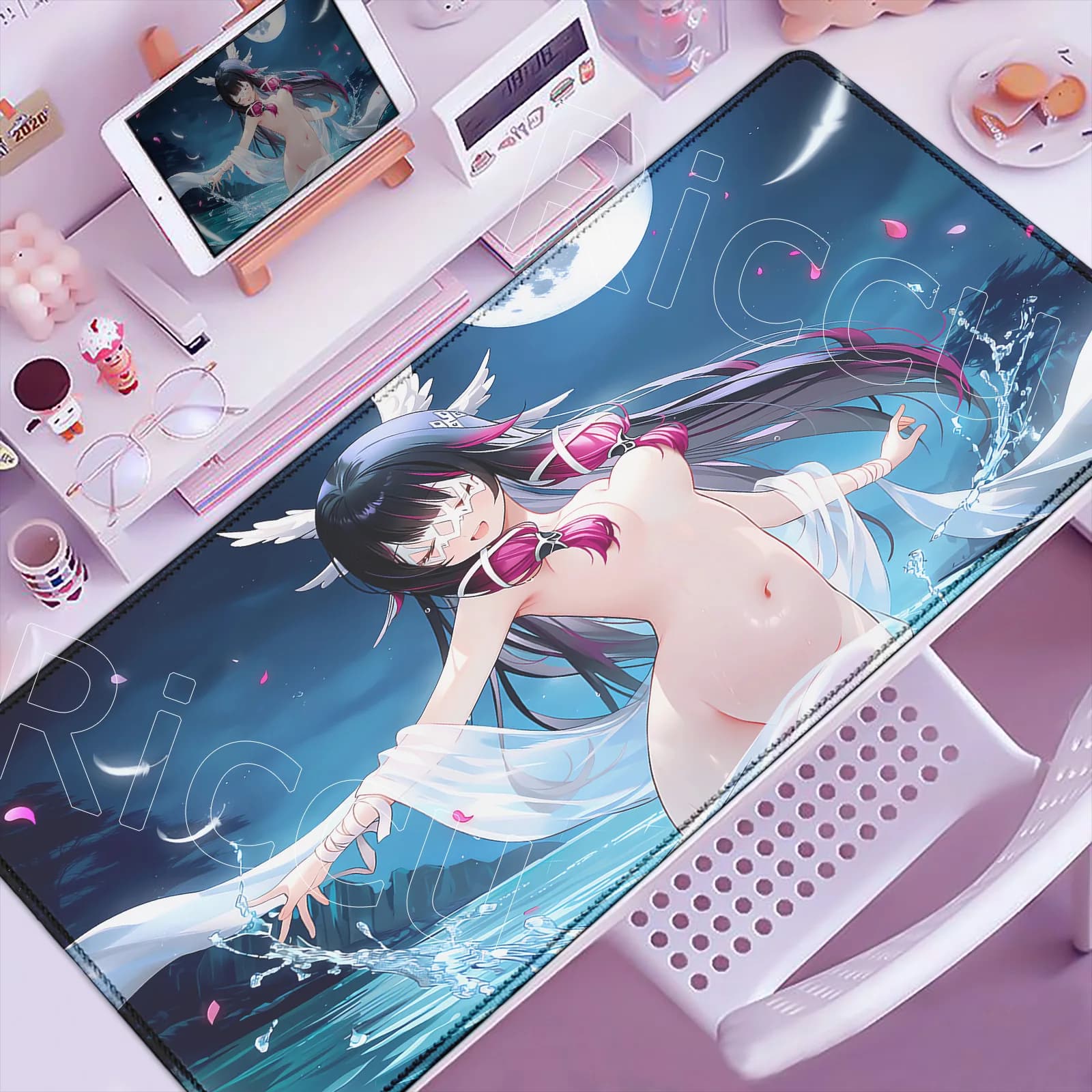 Pretty Columbina Genshin Impact Tappetino per mouse Tappetino da scrivania grande Tastiera da ufficio Tappetino per mouse antiscivolo per PC da gioco in gomma Accessori per giochi XXL
