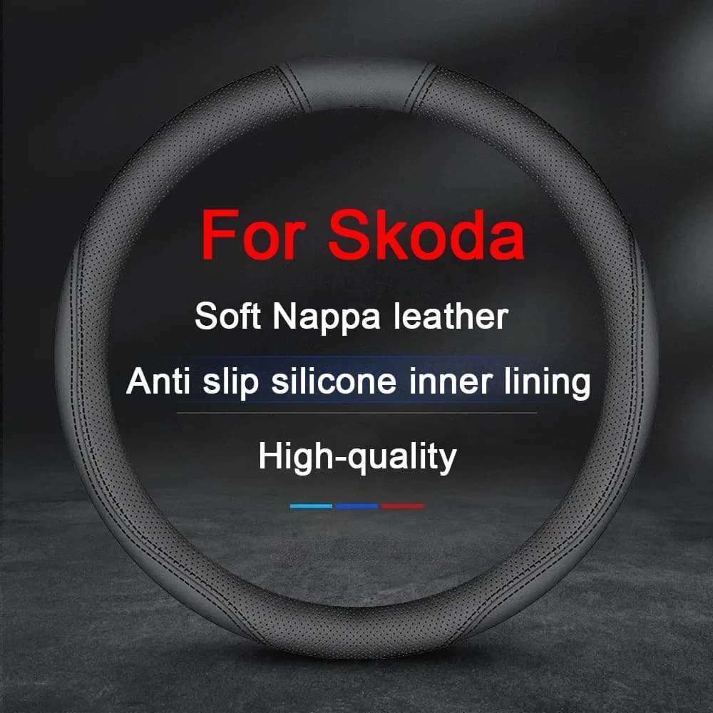 Coprivolante per auto coprivolante antiscivolo in pelle Nappa per Skoda Octavia Fabia Karoq Kamiq Roomster Kodiaq Rapid