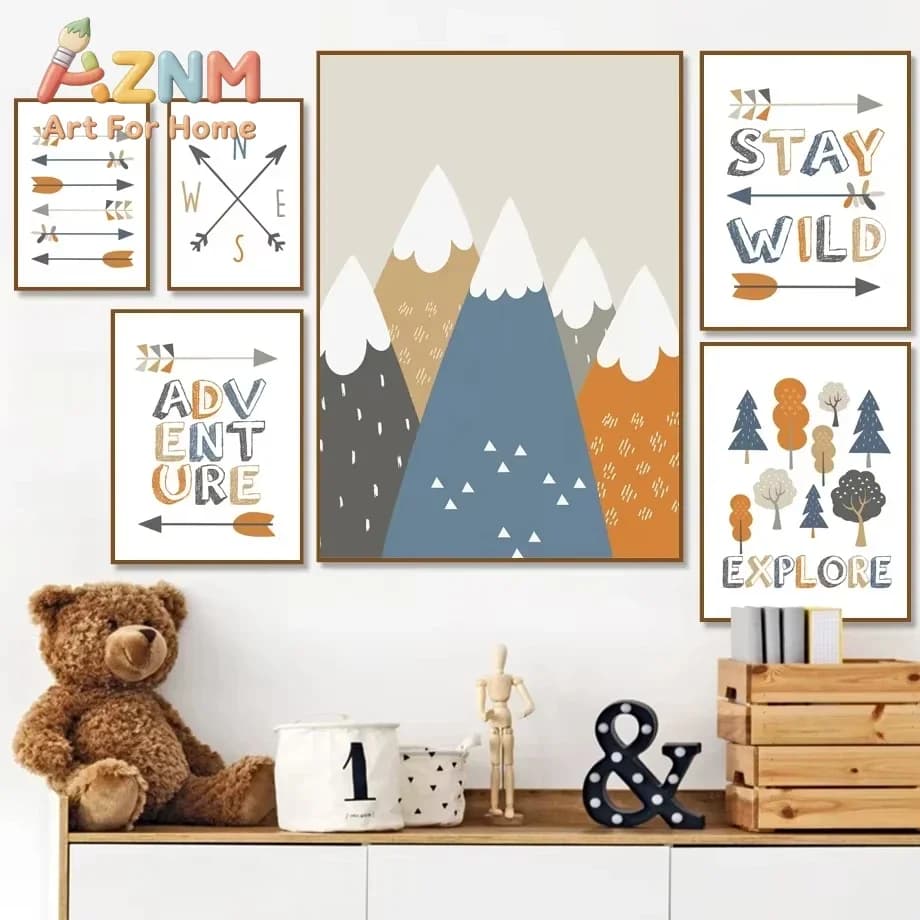 Mountain Forest Tent Arrow Adventure Quotes Kids Room Decor Canvas Painting Cartoon Posters Nursery Art Wall Pictures