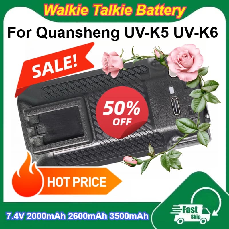 Lithium Battery 7.4V 2000mAh 2600mAh 3500mAh for Walkie Talkie Quansheng UV-K5 UV-K6 with USB Charging Cable Type-C