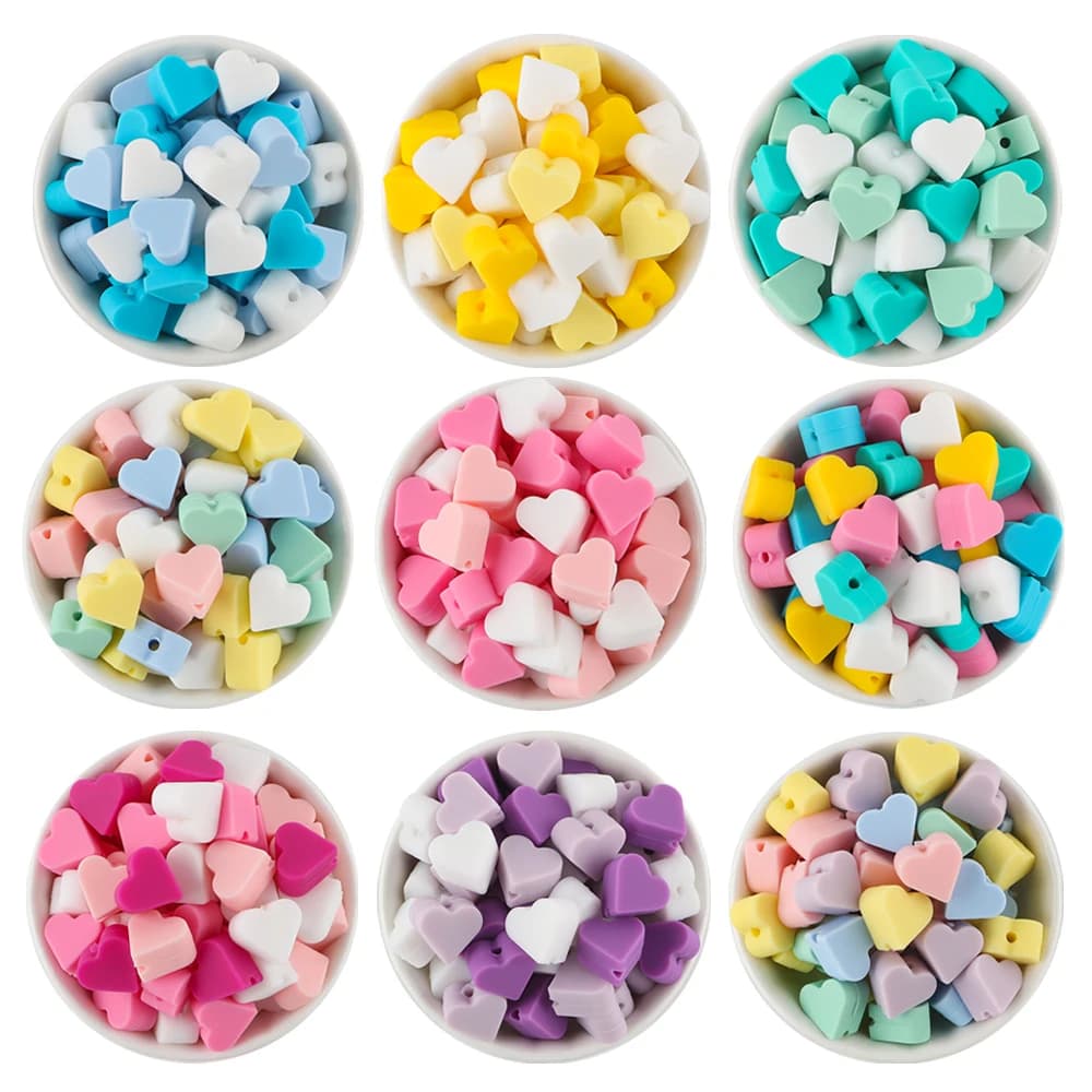 Sunrony 25pcs Mini Heart Silicone Beads Love Bulk Bead For Jewelry Making DIY Necklace Bracelets Keychain Handmade Accessories