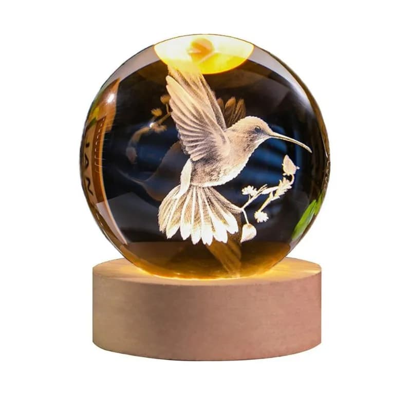 3D Laser Engraved Bird Crystal Ball with LED Support 60mm Cluster Gifts for Women Decor Glass Animals Figurine Camera Birthday