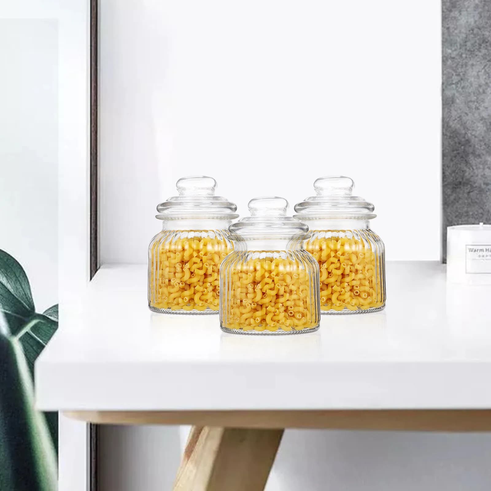Set di 2 Barattoli in Vetro con Coperchio, Contenitori Ermetici a Bocca Larga per Caramelle, Biscotti, Snack, Frutta Secca e Spezie