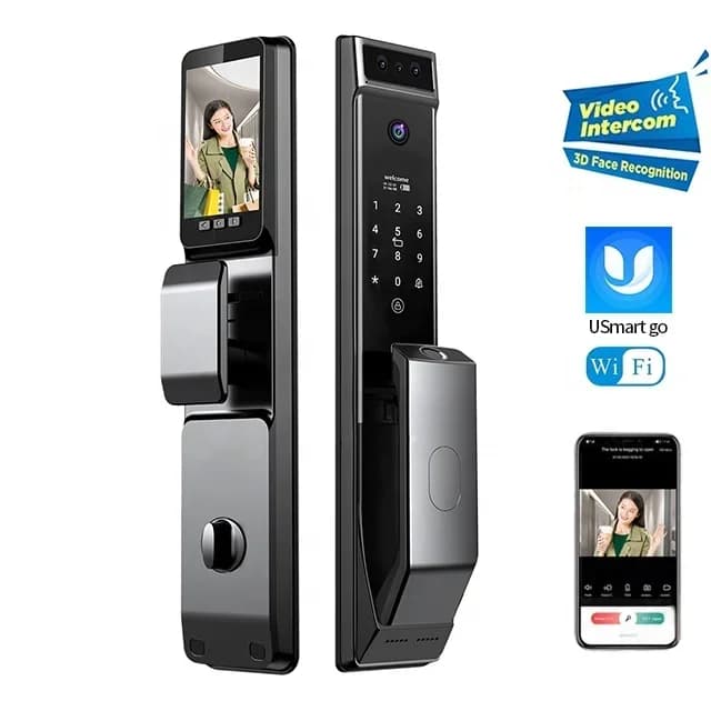 Serratura Intelligente per Porta con Riconoscimento Facciale 3D, Telecamera WiFi, Citofono Attivo, Impronta Digitale, Senza Chiave, Cerradura Digital