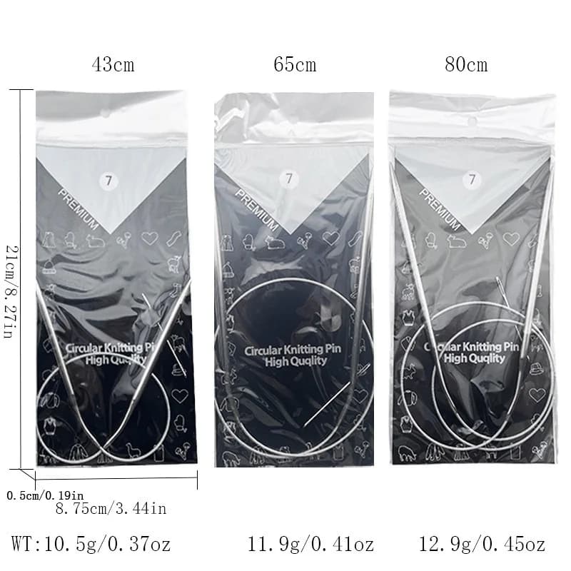 Kit di Ferri Circolari in Acciaio Inox da 80cm per Lavori di Maglia e Progetti di Cucito Fai-da-Te