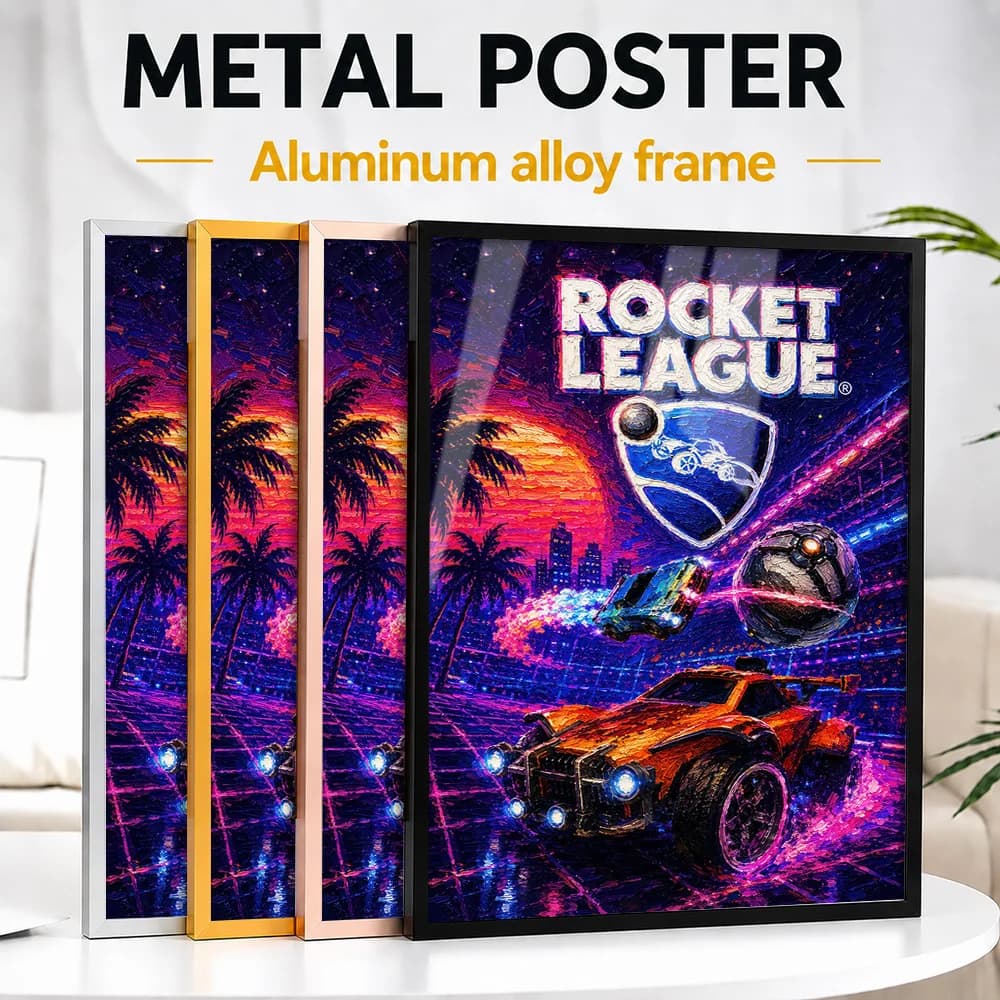 Rocket League Framed Aluminum Metal Poster Customized Photo Bold Digital Style Wall Art For Home Office Premium Collector Gift