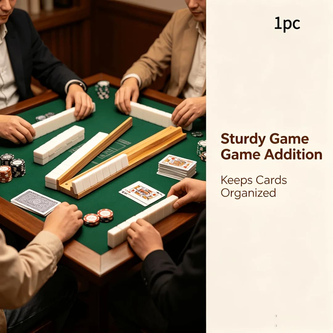 Wooden Mahjong Racks with Pusher, Mahjong Tile Holder Tray, Solid Wood Mah Jongg Rack, Mahjong Accessories for American Mahjong Game, Family Table Game Tile Organizer