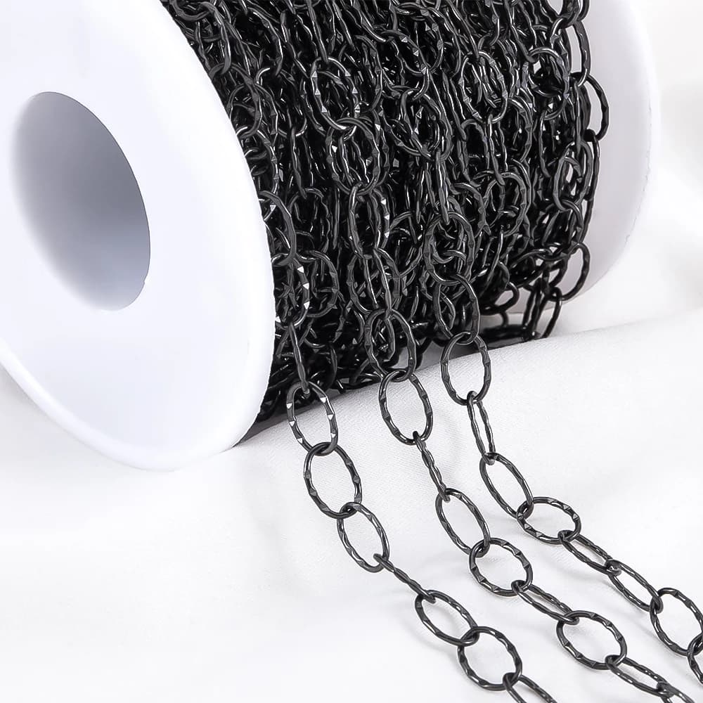 1Meter Gun Black Color Stainless Steel Large Circle Twist Chain Embossed Link Chains for DIY Necklace Bracelet Jewelry Findings