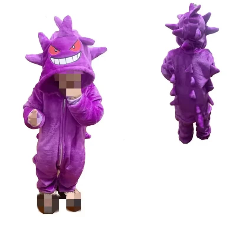 Costume Cosplay Gengar Kigurumi in Flanella con Cerniera per Toilette, Pigiama Intero per Halloween