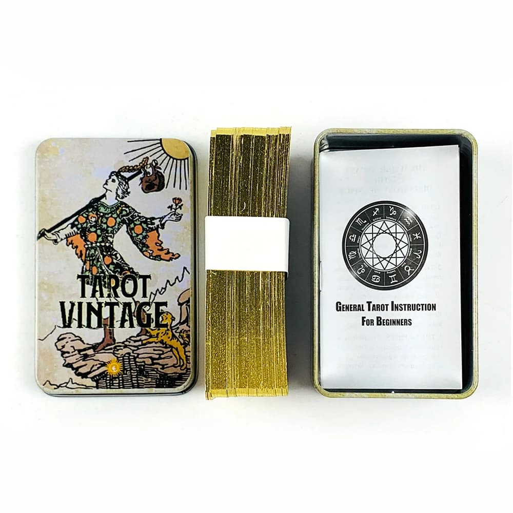 Mazzo di Carte dei Tarocchi Vintage in Scatola Metallica Dorata con Guida in Carta per Principianti e Professionisti, Ideale per Divinazione e Meditazione