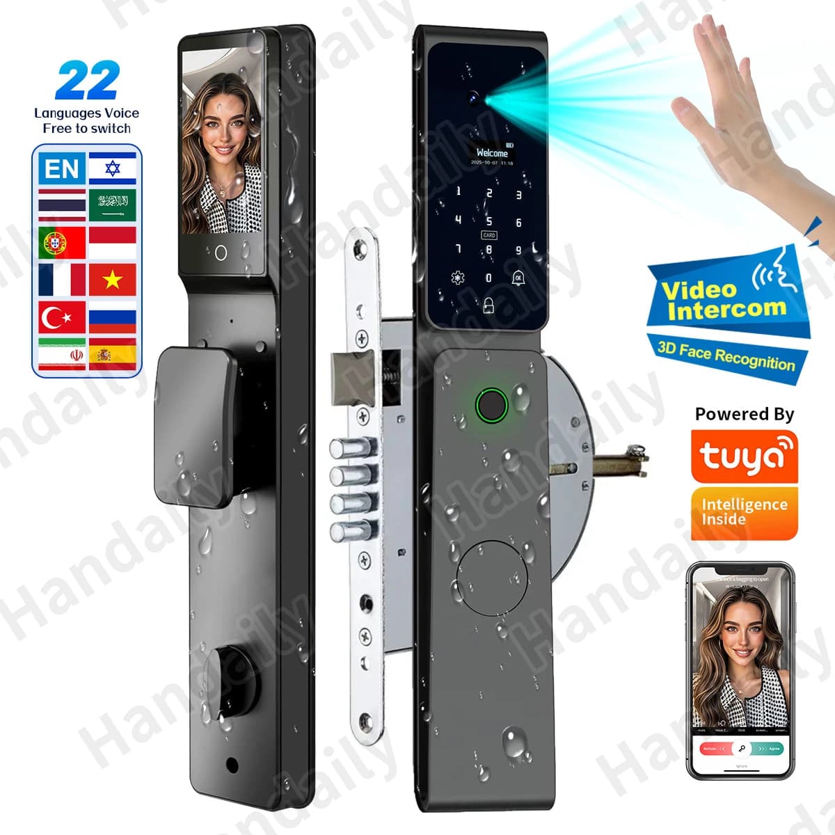 Alta SecurityTuya Smart Door Lock Palm Face Recognition Cerradura Inteligente Serratura digitale impermeabile per Israele 6068/85 Mortasa