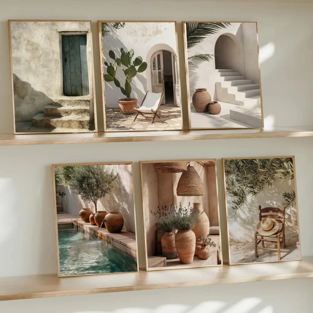 Boho Olive Tree Terracotta Vase Poster Mediterranean Arch Architectural Diamond Painting Print Wall Art Living Room Home Decor