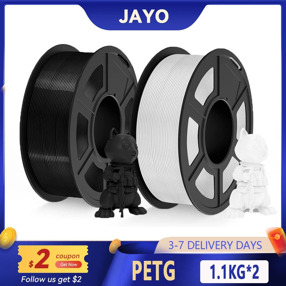JAYO Transparent PETG/PETG 3D Printer Filament with 2 rolls 1,75 ±0,02 mm 1,1 kg/roll High tenacity ordered winding thread suitable for most FDM printers