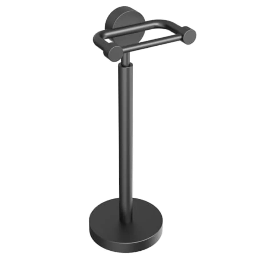 Free Standing Toilet Paper Holder Stand, Heavy Weighted Base and Pivoting Arm, Modern Rustproof Stainless Steel TP Roll Holder