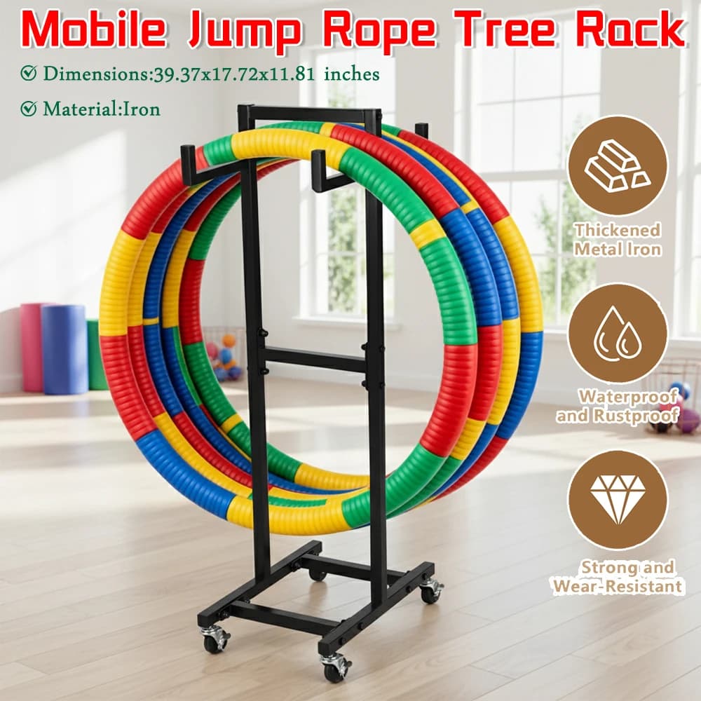 39.37 Inch Hand Pushed Mobile Bearing Trolley Spacious With Wheels, Sports Basket and Jump Rope Holder, Ideal for Home, Gym, Office & Fitness