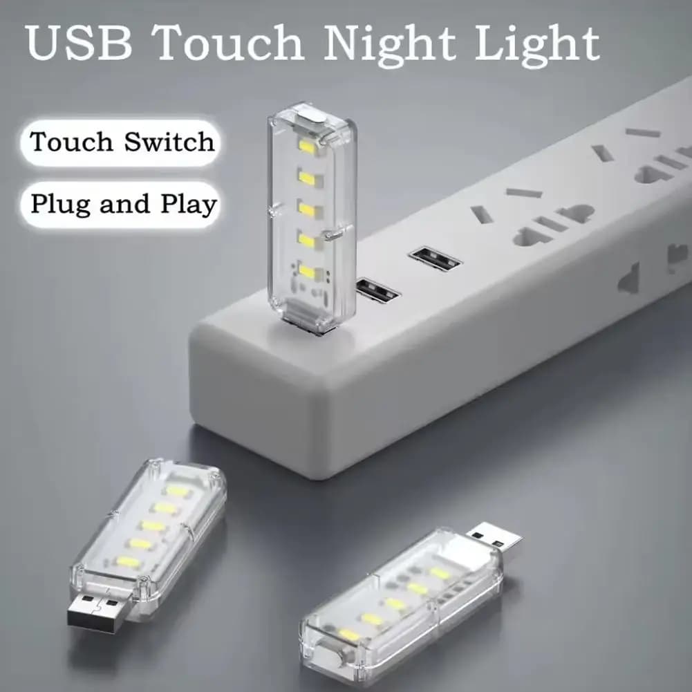 Luce notturna USB 3 in 1 - Lampada LED portatile con Power Bank e unità flash, controllo touch, luce accattivante per la casa, i viaggi
