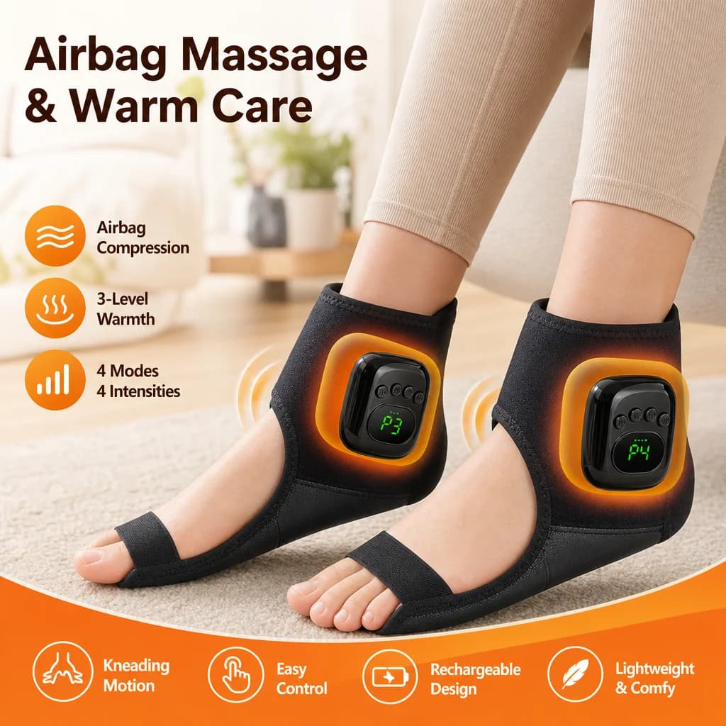 New Wireless Air Pressure Ankle Massager Electric Heating Vibration Ankle Brace Airbag Compression Massage Foot Muscle Relax
