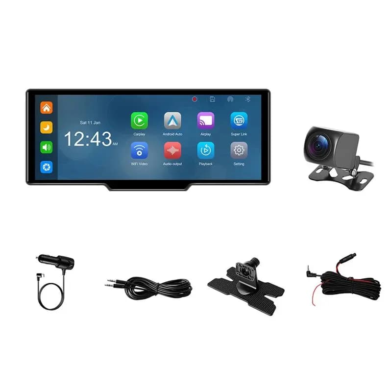 Dash Cam 4K da 10,26 Pollici con Carplay, Display ad Alta Definizione, Sistema di Navigazione Transfrontaliero per Console Centrale Auto