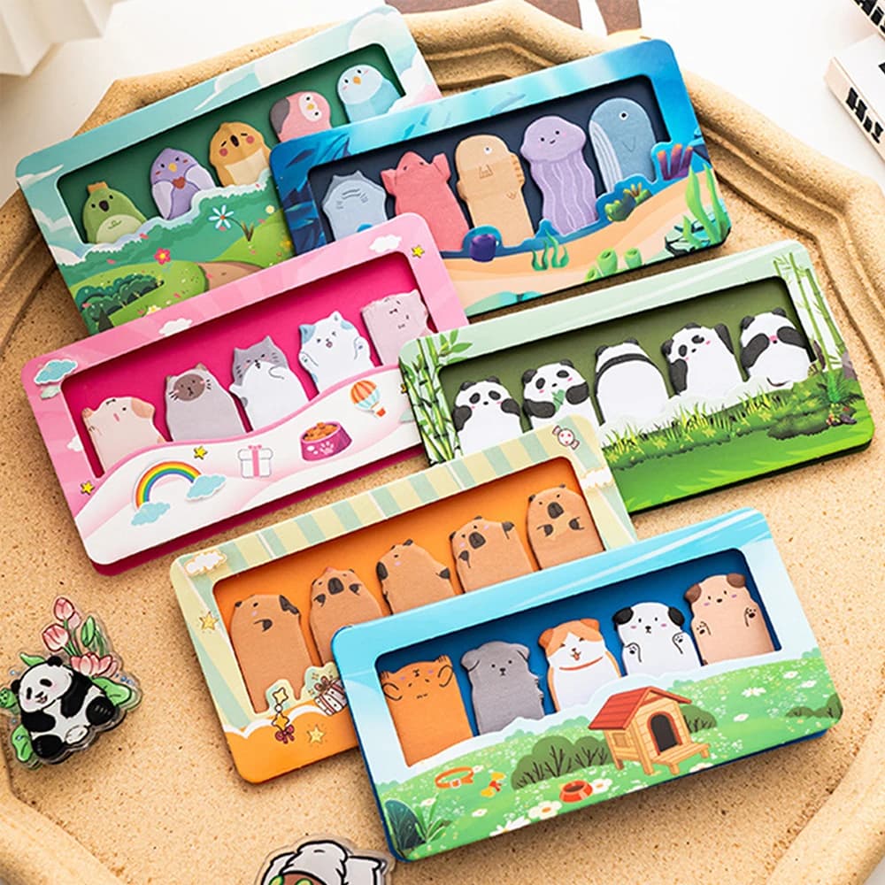 150 fogli/pacco Animali dei cartoni animati Note adesive Capibara Panda Gatto Carta da lettere Memo Clip Segnalibri di carta decorativi Ufficio Scuola