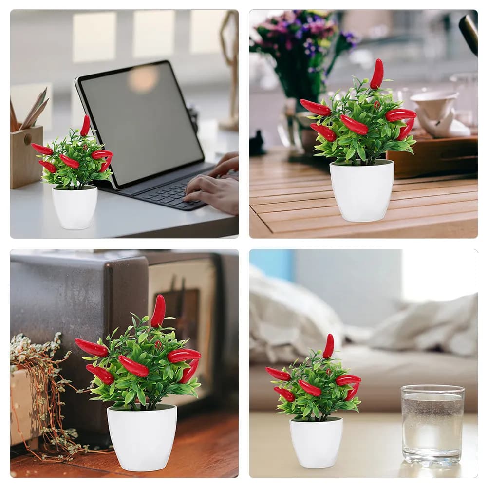 4Pcs Miniature Chili Bonsai Fake Potted Plant Delicate Simulation Mini Artificial Plant for Desk Decor Tabletop Centerpiece