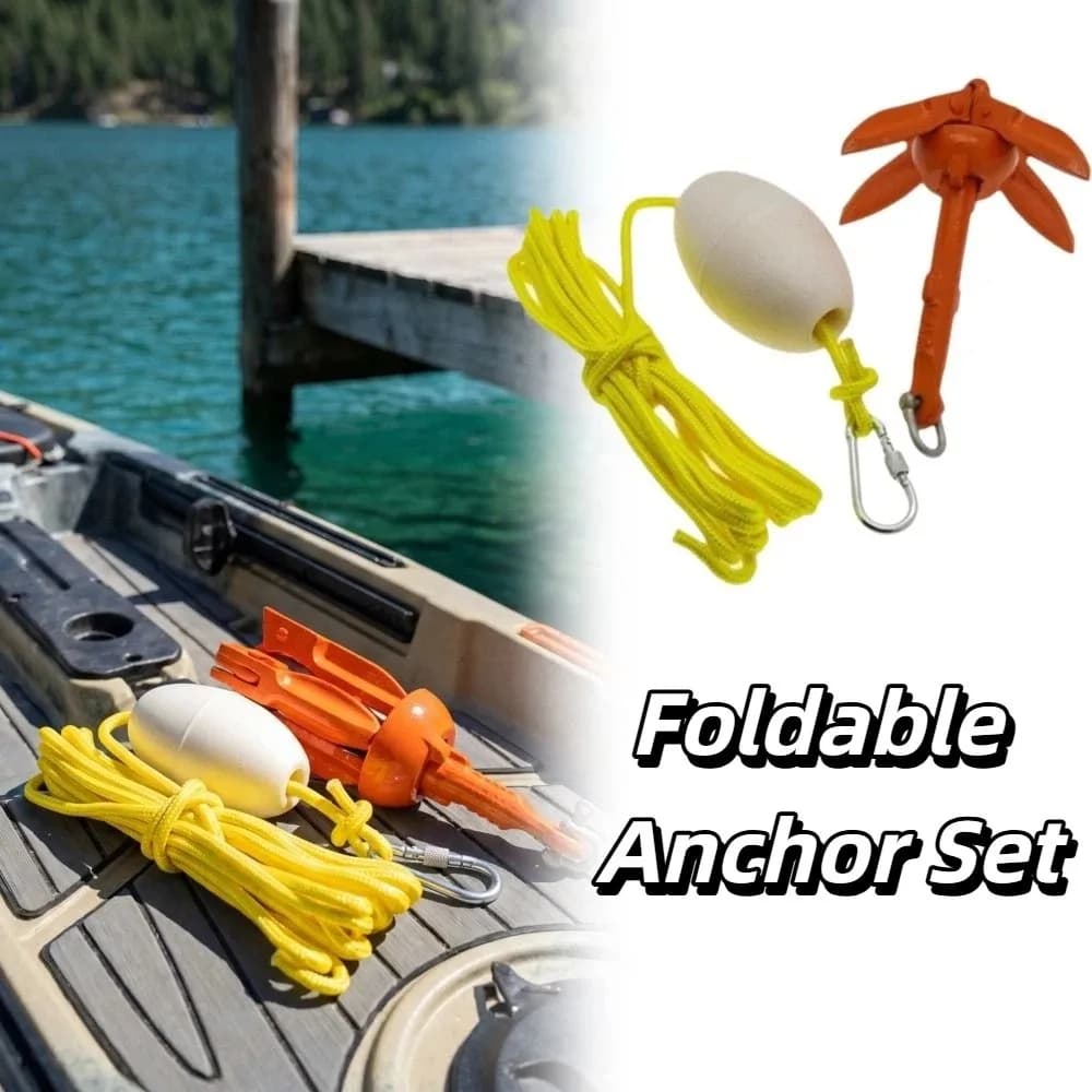 Aluminum Alloy Marine Kayak Anchor Kit Folding Design 5M Rope Folding Anchor Kit Snap Hook Buoy Folding Boat Anchor Raft