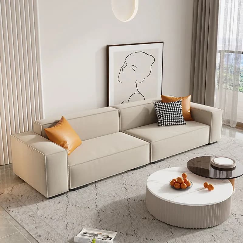 Italian Tech Fabric Sofa Modern Cream Style Small Apartment Tofu Block Straight Row Nordic Living Room Bedroom Home Furniture