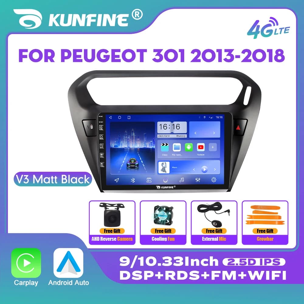 Autoradio da 10.33 pollici per Peugeot 301 2013-2018 2Din Android Octa Core Car Stereo DVD Lettore di navigazione GPS Schermo QLED Carplay