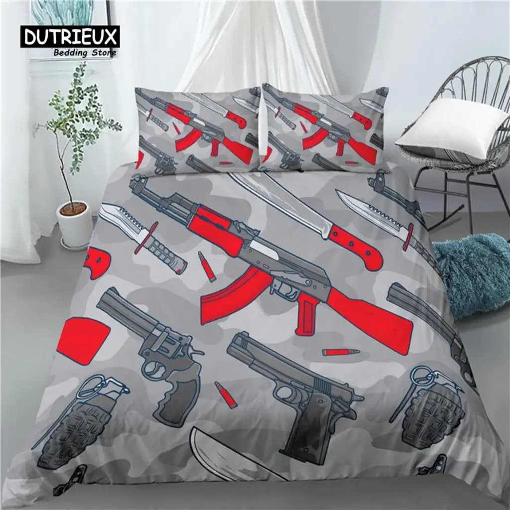 Home Living Luxury 3D Pistole Munizioni Stampa 2/3 pezzi Comodo copripiumino Federa Set di biancheria da letto Queen e King Taglia EU/US/AU