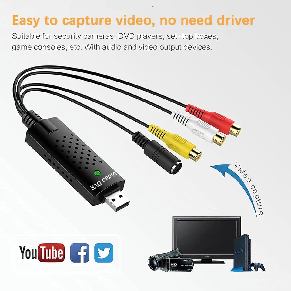 Convertitore da VHS a digitale scheda di acquisizione Video USB per Hi8 DVD VCR RCA/S-video a USB 2.0 dispositivo di acquisizione registrazione Audio Video per Win