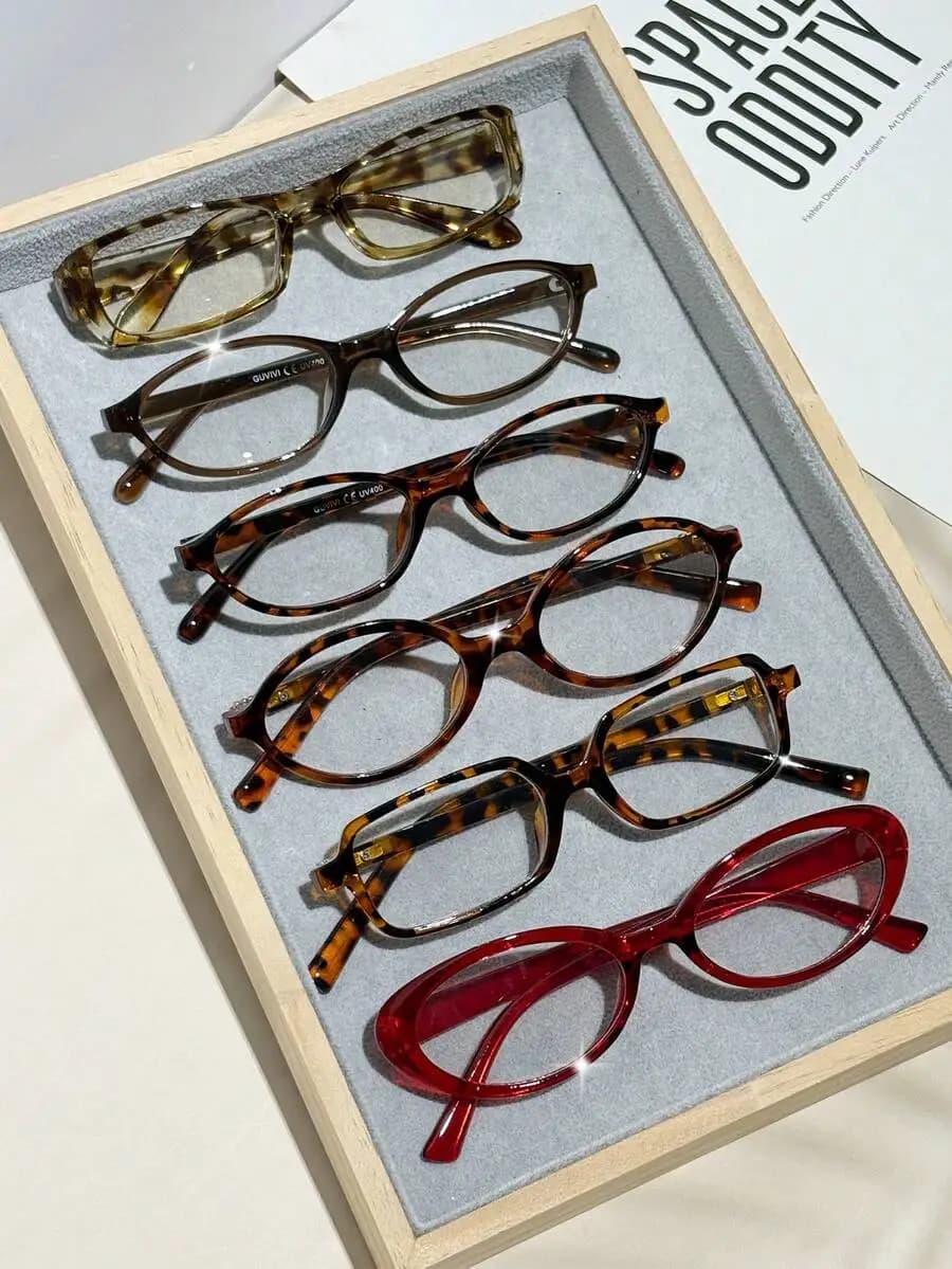 6 occhiali da vista classici con montatura completa in plastica multicolore con stampa leopardata, per uomo e donna, alla moda.