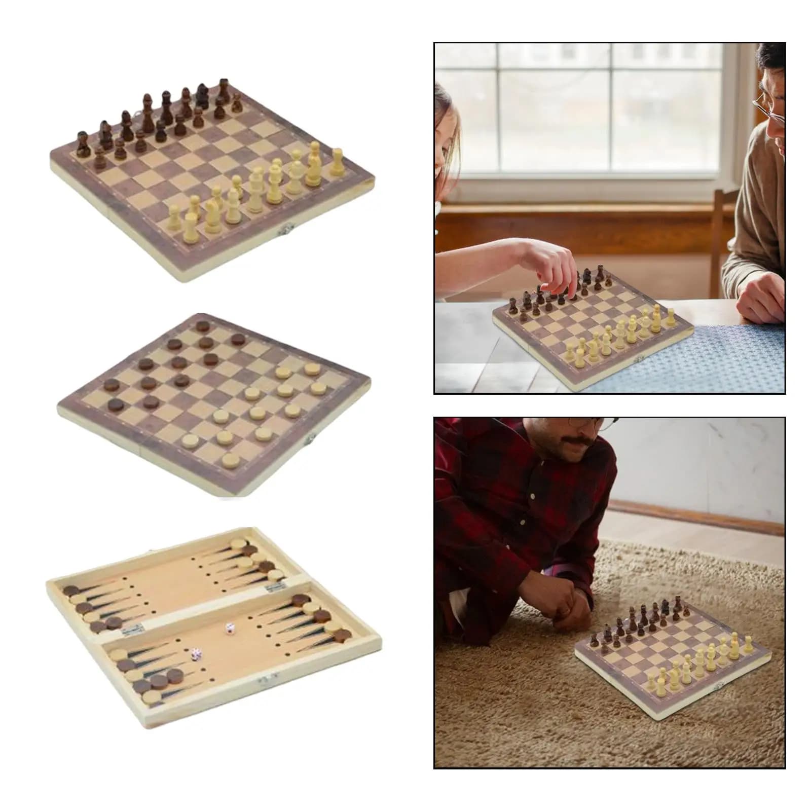 Set di scacchi in legno, giochi da tavolo pieghevoli, custodia da viaggio leggera, set di scacchi per backgammon per adulti