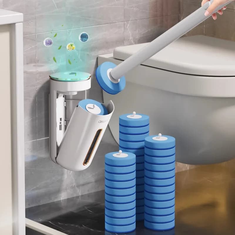 Wall Mounted Toilet Brush Disposable Replaceable Head Cleaning Tool for Bathroom Home Holder