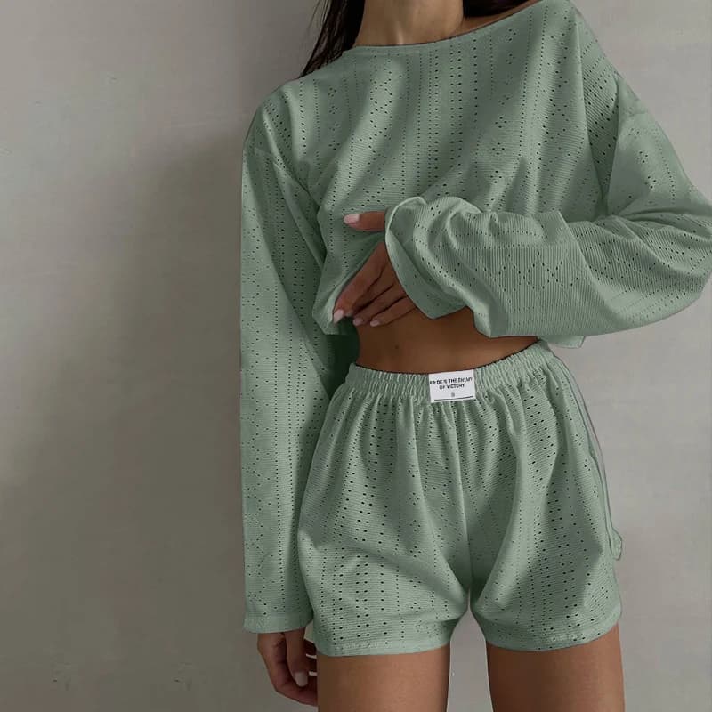 Women's Pijama Set, Spring Night Clothing, Long Sleeved Tops with Shorts, Home Clothes, Set 2 Pieces, Femme Pijama, Loungewear, Pijama Mujer