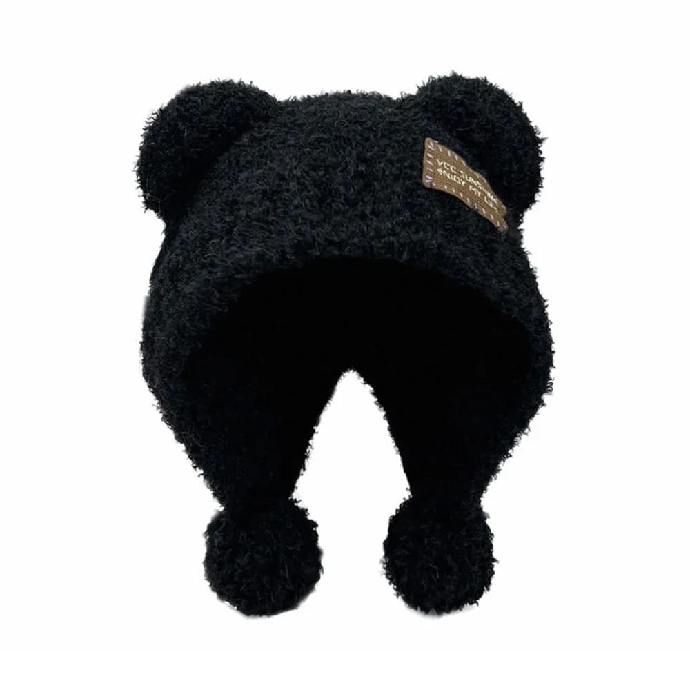 Fashion Fluffy Bear Ears Hat Warm Balaclava Hat Wool Hat Winter
