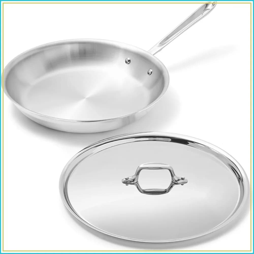 12 Inch Stainless Steel Frying Pan with Lid - Tri-Ply Professional Cookware, Oven Safe & Induction Compatible