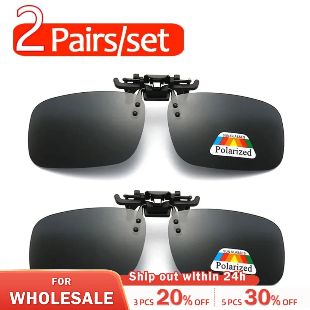 Polarized Clip Sunglasses 2Pcs Set Myopia Glasses Clip Driver Fishing Night Vision Myopia Clipon Sun Shading Eyeglasses