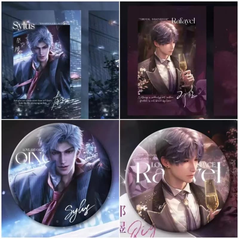 3 Pz/lotto Gioco Amore e Spazio Profondo Carta Squisita E Spilla Sylus Rafayel MO Qi Yu Qin Che Spille Cosplay Distintivo Vestiti Decorazione