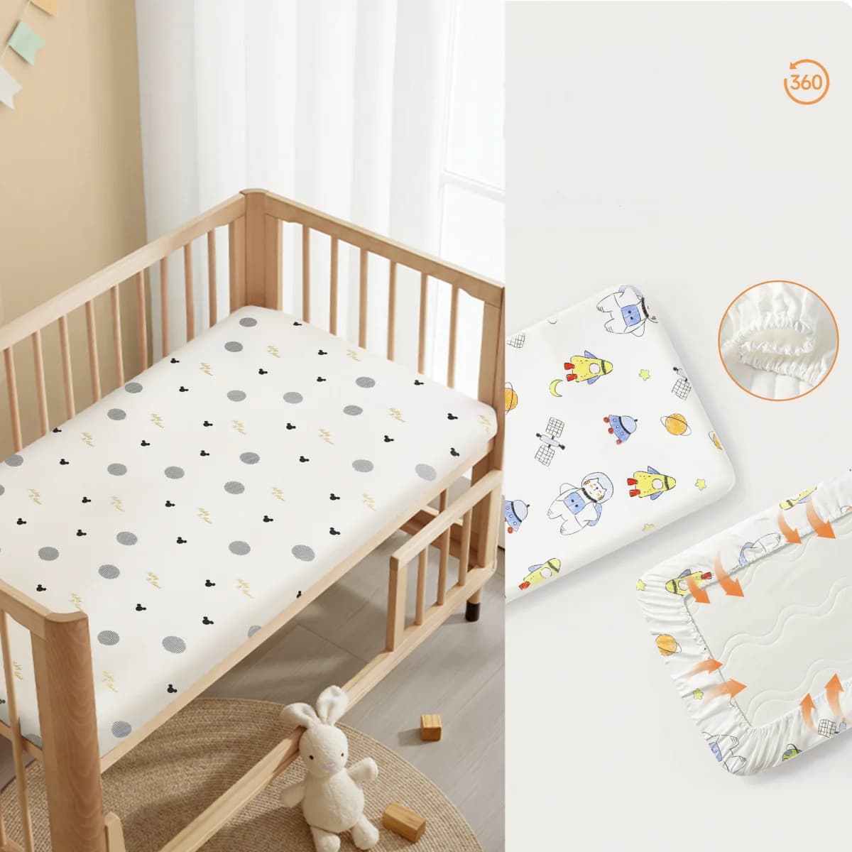100% pure cotton baby sheet with elastic band design on the bottom