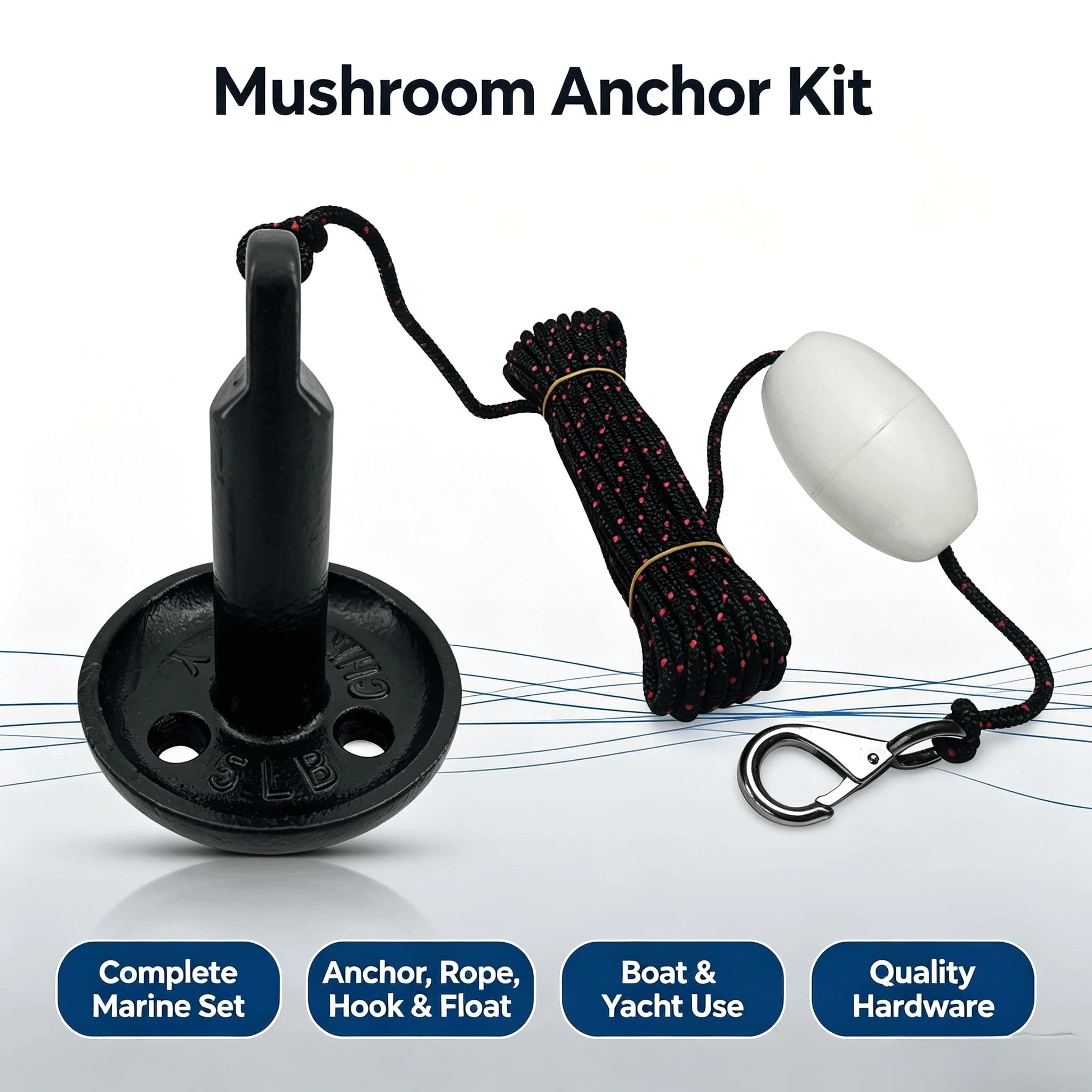ISURE PVC Mushroom Anchor Kit, Complete with Anchor, Rope, Hook & Float, Marine Hardware for Boats & Yachts
