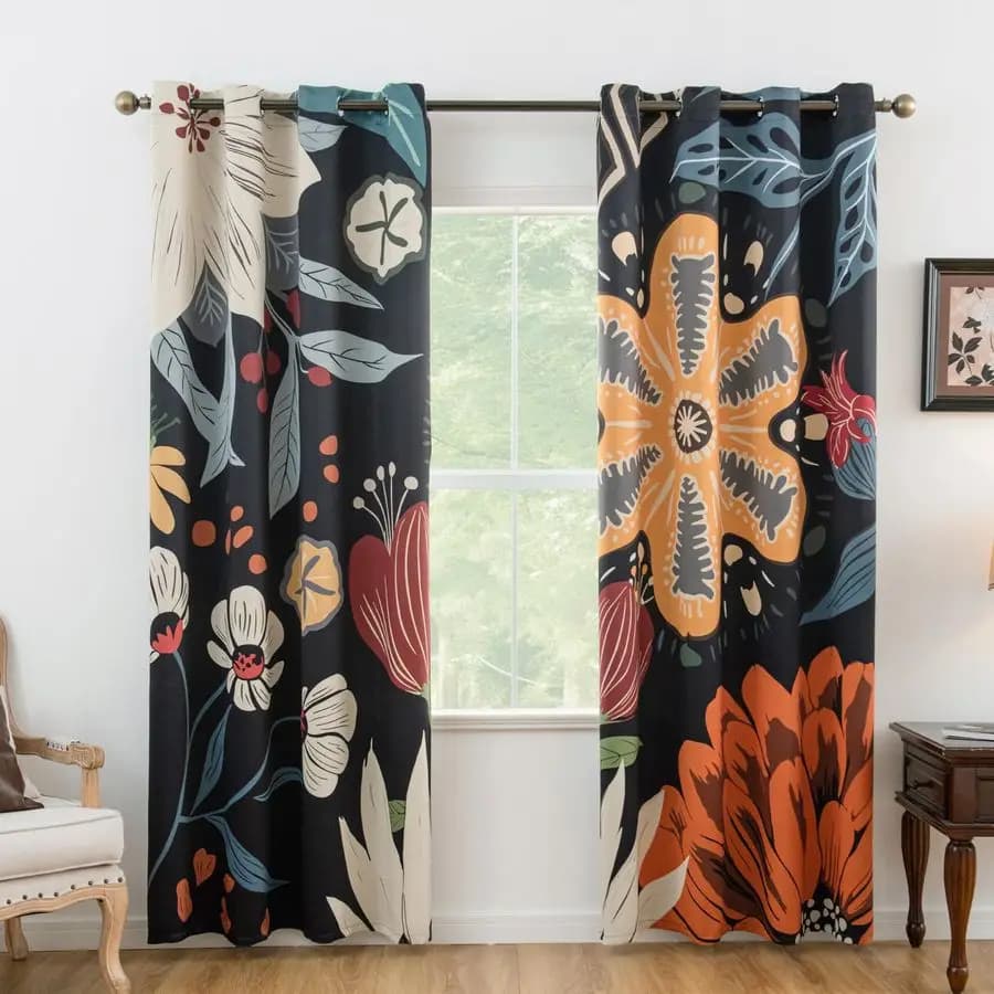 Dark Floral Curtains 84 Inches 80% Blackout, Botanical Curtains for Kitchen, Vintage Boho Curtains at Energy Saving