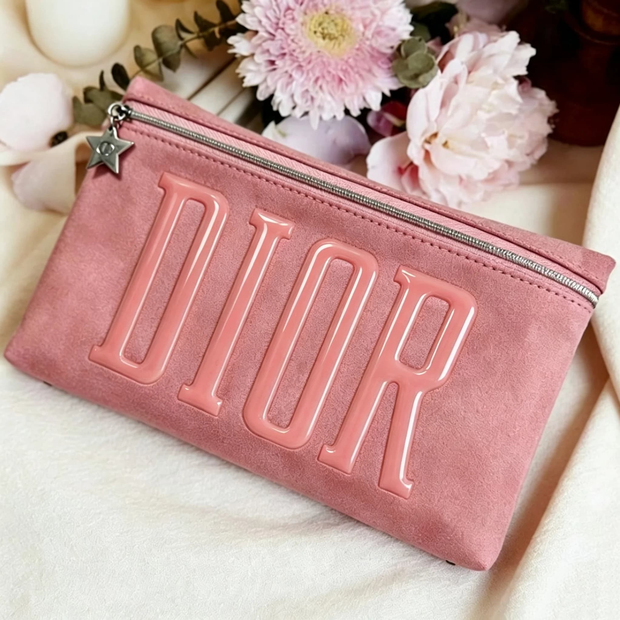 Dior Dior’s Bag Luxury Pink Makeup Organizer Pouch Large Capacity With Star Metal Zipper Charm Portable Travel Cosmetic Wash Bag