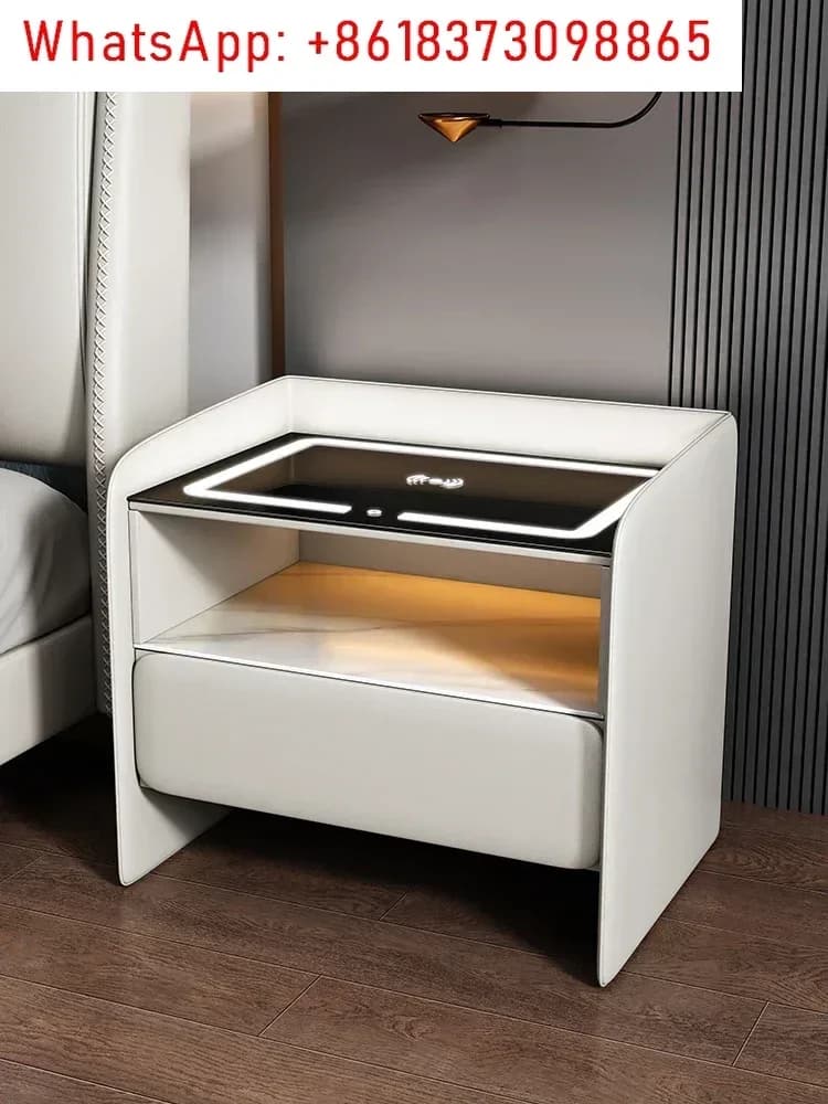 Comodino Intelligente con Ricarica Wireless, Moderno Comodino in Legno con 1 Cassetto, Serratura con Password e Altoparlante Bluetooth